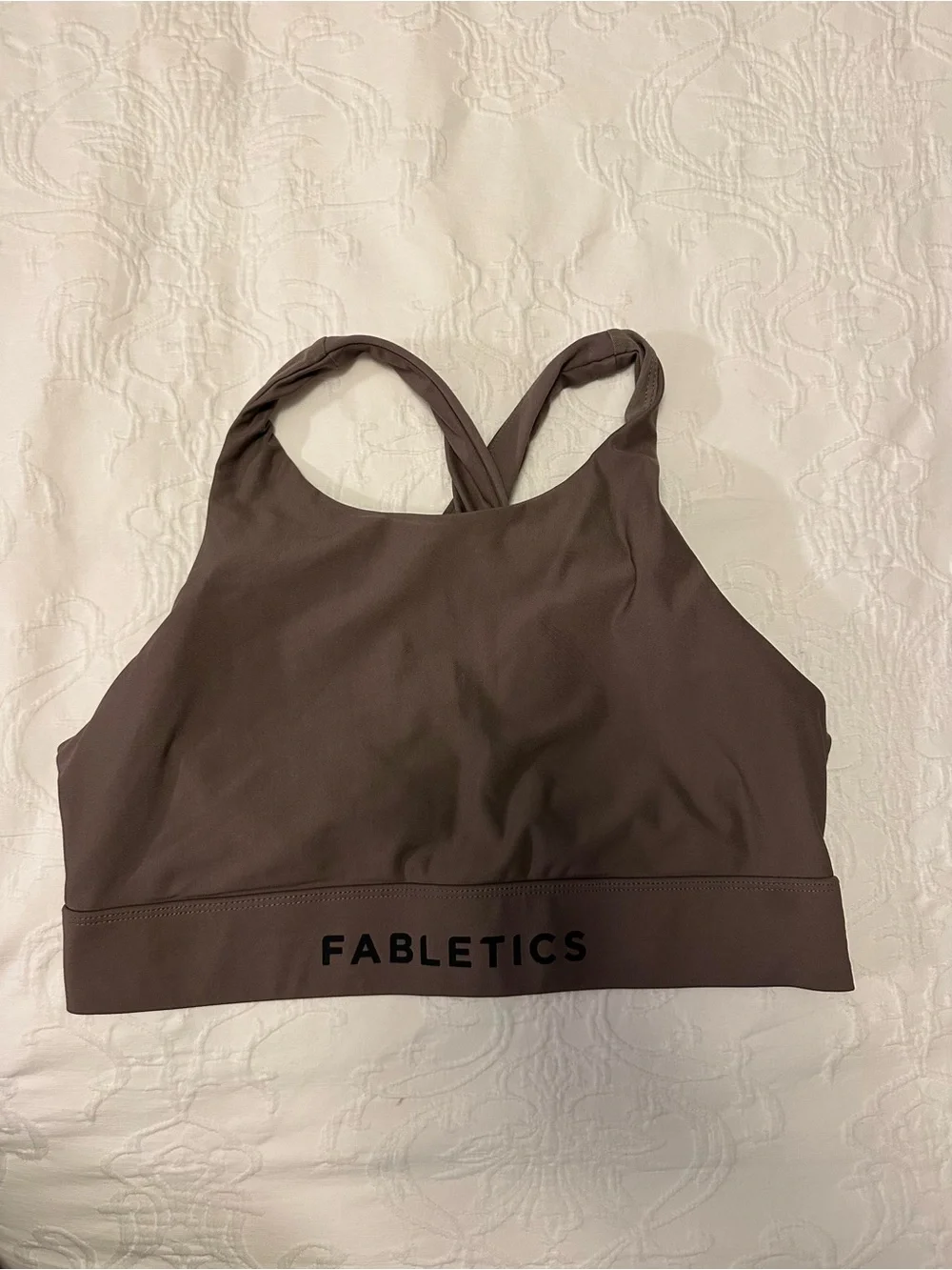 Fabletics Mauve-Brown High-Neck Crossback Sports Bra